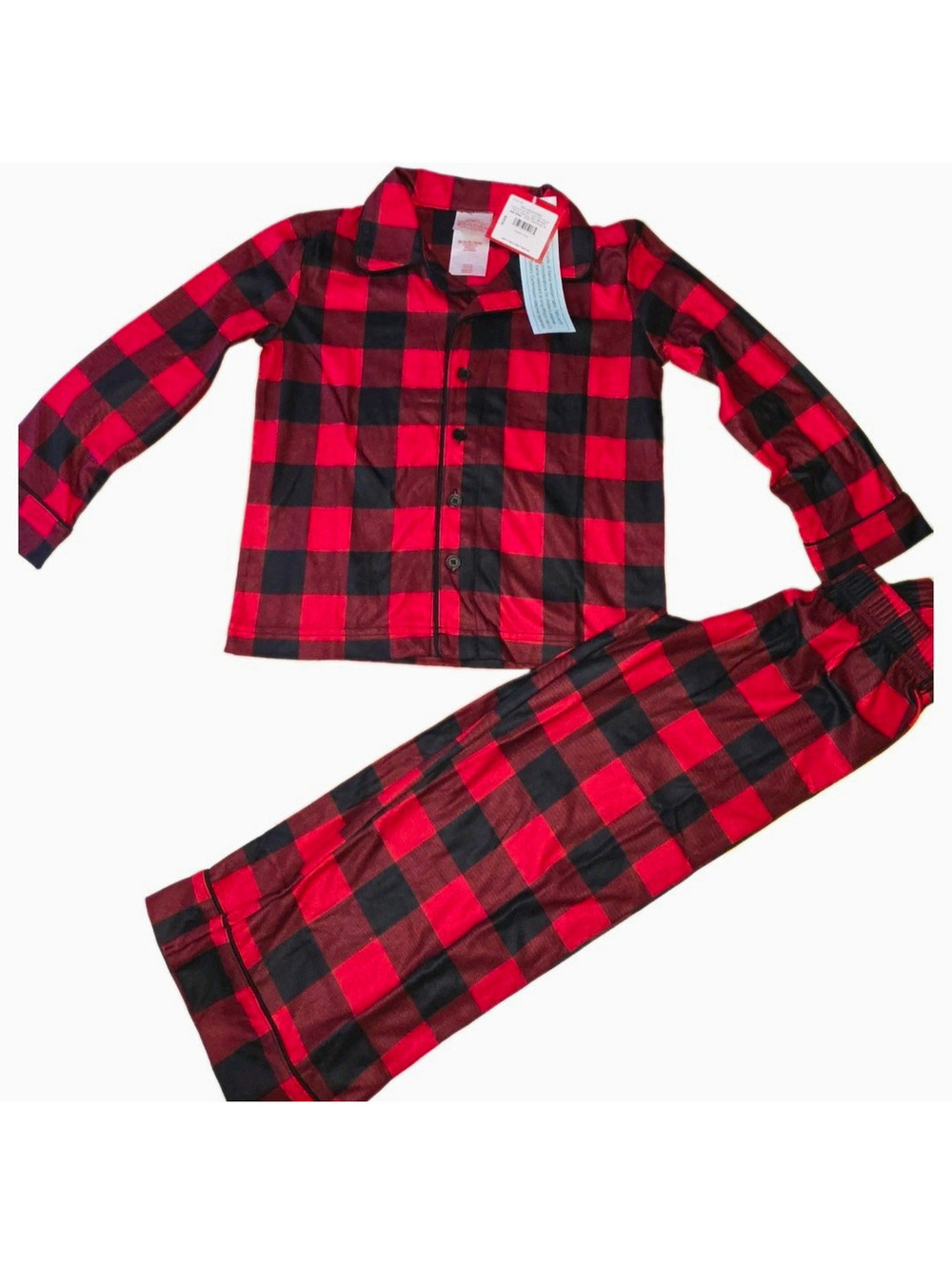Wondershop 2pc Pajama Set Red/Black Plaid Size 4 Button-Front Flame Res